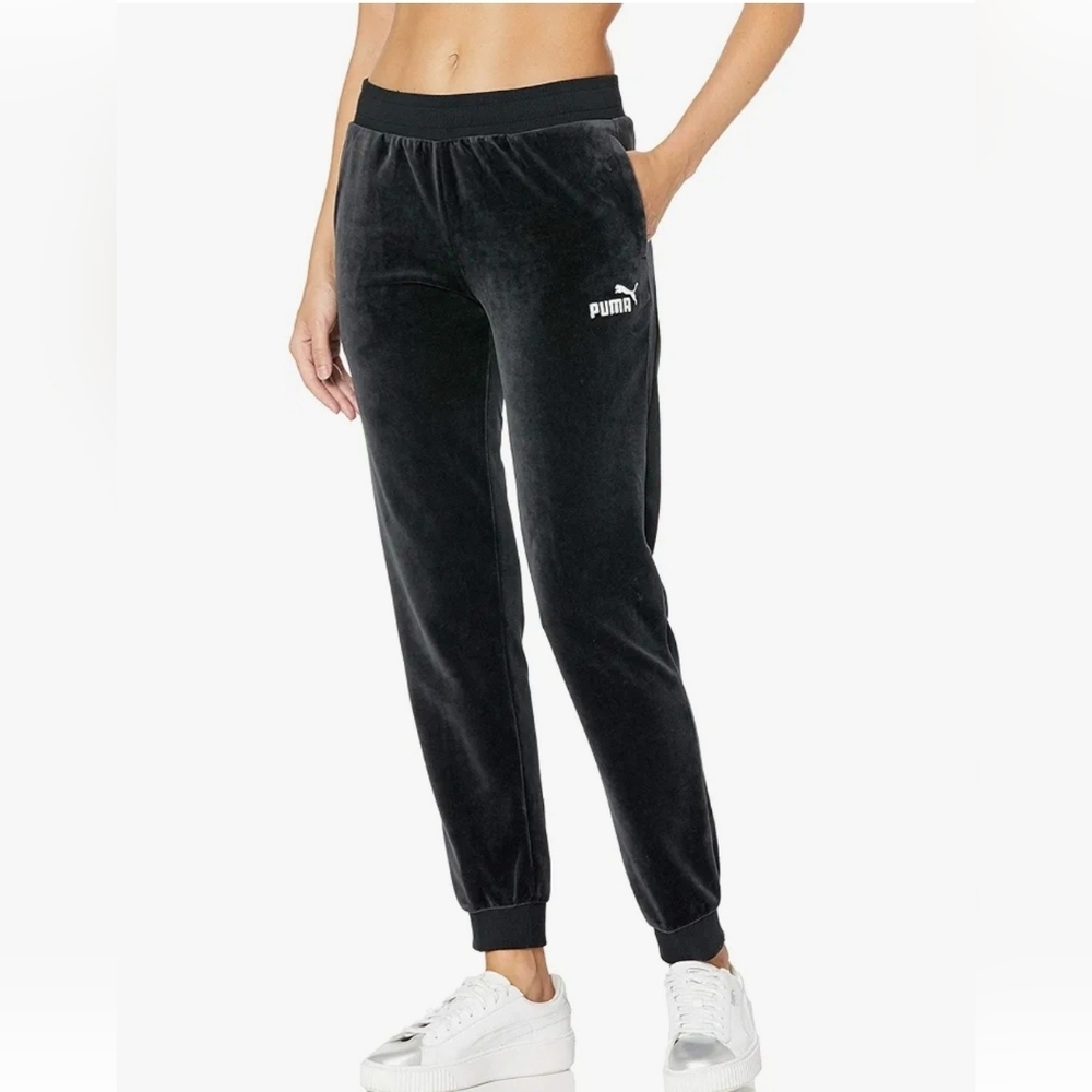 PUMA Women's Velour Joggers Pants  Charcoal Grey Black Loungewear Size Small